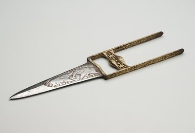 Catar, ou punhal (incrustado, gravado e aço dourado) de Asian School