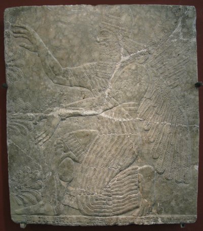 Divindade alada pela árvore sagrada. Alívio do palácio de Ashurnasirpal II em Kalhu, Nimrud, século IX aC de Assyrian