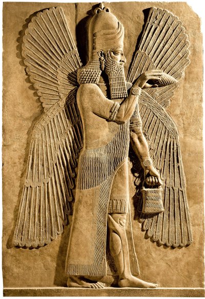 Gênio alado. Detalhe de um relevo do palácio do rei assírio Sargão II, 722-705 aC de Assyrian