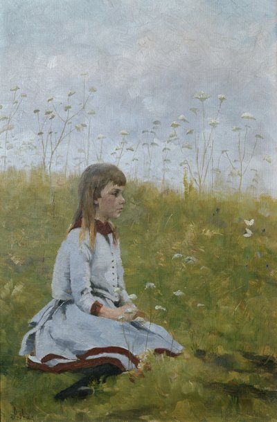 Garota em um prado de flores, c.1885 (óleo sobre tela) de Asta Nørregaard