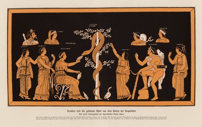 Héracles roubando as maçãs de ouro do Jardim das Hespérides (litografia a cores) de Asteas Asteas
