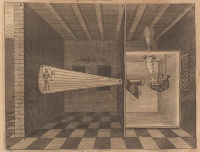 Lanterna mágica que mostra a morte de Ars Magna Lucis, 1671. de Athanasius Kircher