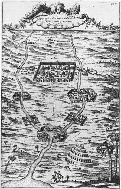 Mesopotâmia, o Tigre e o Eufrates - em "Tirris Babel", por Athanasie Kirecheri S.J., Amsterdam de Athanasius Kircher