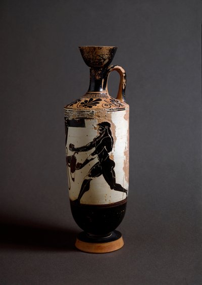Arte grega: "Heracles and Atlas" Atlas Detail. Lekythos (lecyth) branco realizado pelo pintor de Athena (450-400 AC). Atenienses, Museu Nacional de Arqueologia de Athena Painter (workshop of)
