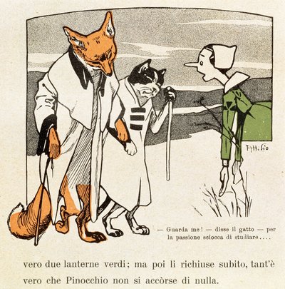 Pinóquio encontra o Gato e a Raposa de Attilio Mussino