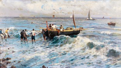 Brincadeiras à beira-mar com pescadores de Attilio Pratella