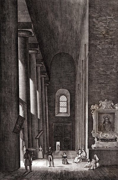 Corredor lateral da Catedral de Nativita di Maria Santissima em Siracusa, Sicília, Itália, gravura em cobre, cerca de 19x29 cm de Attilio Zuccagni Orlandini