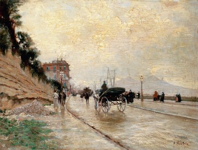 Transporte no passeio em Nápoles (óleo no painel) de Attillo Pratella