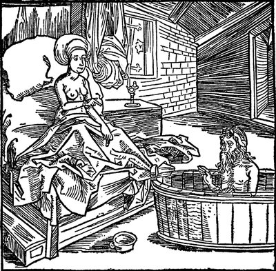A mulher e o eremita a banhar-se. de attributed to Albrecht Dürer