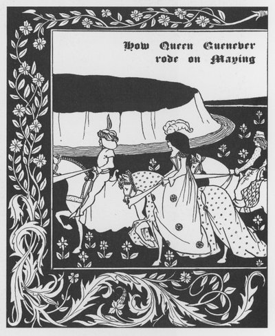 Arthurian Legend: "Queen Guenievre Queen of May" Gravura em "The Morte of Arthur" de Sir Thomas Malory, edição ilustrada por Aubrey Beardsley (1872-1898) 1893-1894 (lenda arturiana: rainha Guenever (Guinevere) maying, ilustração de Aubrey Beard de Aubrey Beardsley