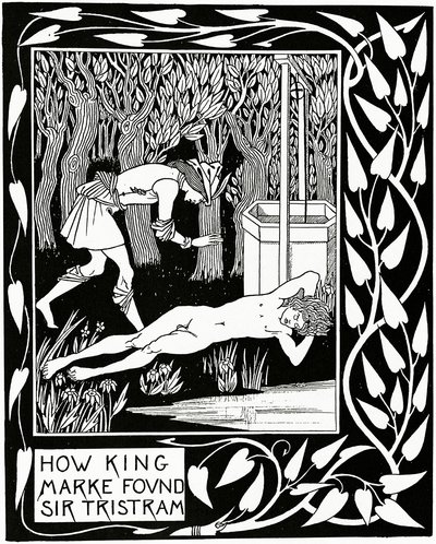 Como Rei Marke Encontrou Sir Tristram, ilustração de &39;Le Morte d&39;Arthur&39; de Sir Thomas Malory, 1894 de Aubrey Beardsley