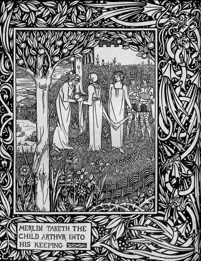 Merlin leva o menino Arthur à sua guarda, c1893 de Aubrey Beardsley
