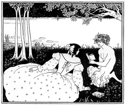 Pan lendo para uma mulher por um riacho, 1898. de Aubrey Beardsley
