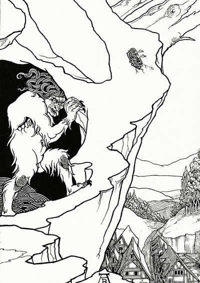 O Landslip, frontispício de &39;Pastor Sang&39; de Bjornon, 1899 de Aubrey Beardsley