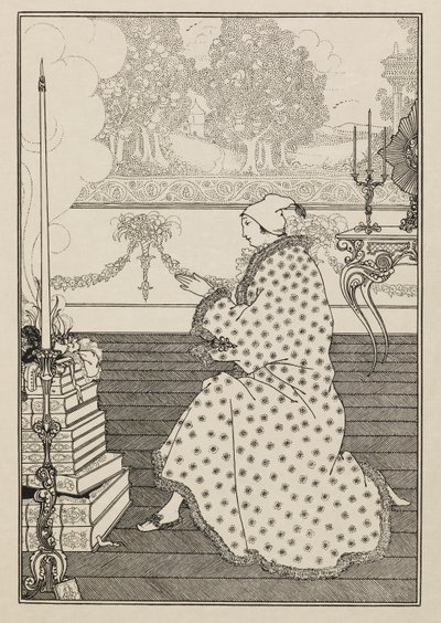 A oração do barão. De "The Rape of the Lock", de um livro de cinquenta desenhos de Aubrey Beardsley