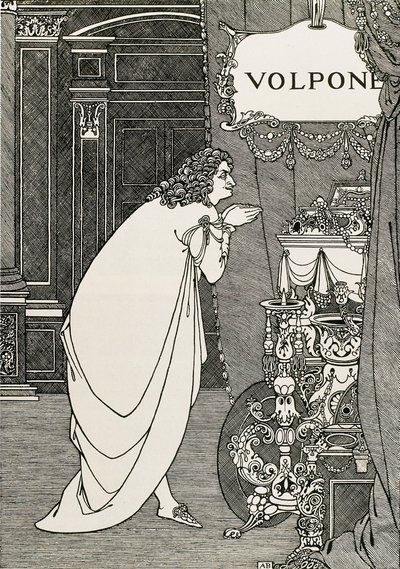 Página de título de Volpone ou a raposa (1609) escrita por Ben Johnson de Aubrey Beardsley