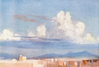 Roma: Montanhas Albanas a partir de um telhado (litografia a cores) de Aubrey Waterfield