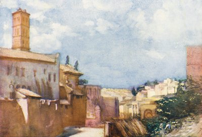 Roma: Com vista para S Francesca Romana e o Fórum (litografia a cores) de Aubrey Waterfield