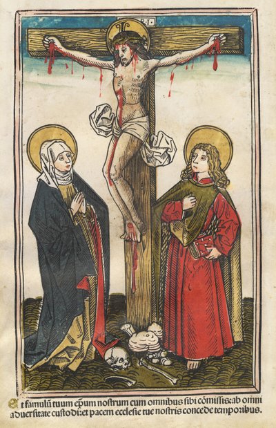 Cristo na Cruz com a Virgem e São João de Augsburg 15th Century