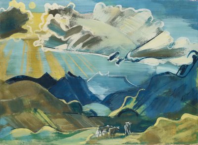 Balmalp com Schächental e Uri Rotstock, 1927-28 (pintura de argila sobre tela) de August Babberger