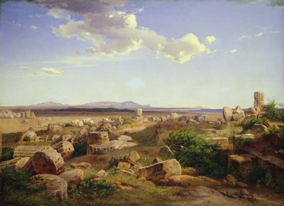 As Ruínas do Templo em Selinunte (óleo sobre tela) de August Bromeis