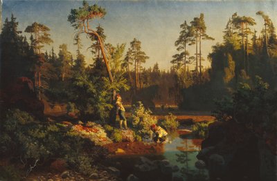 Meninos na floresta (Meninos pastores) (pintura) de August Cappelen