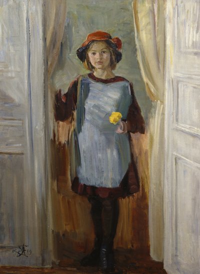 Garota na porta (Maria Eiebakke) 1918 (óleo sobre tela) de August Eiebakke