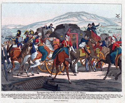 O Vôo de Napoleão após a Batalha de Waterloo (1815) - Campe, August Friedrich Andreas (1777-1846) - Gravura, aguarela - 21,5x26,3 - Coleção Privada de August Friedrich Andreas Campe