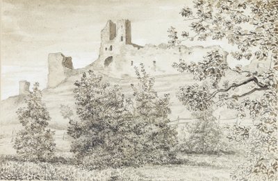 Vista das Ruínas do Castelo de Rakvere, 1828 (sépia e lápis sobre papel) de August Georg Wilhelm Pezold