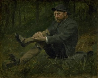O arquiteto Thorvald Bindesbøll em uma floresta de abetos em Kullen de August Jerndorff