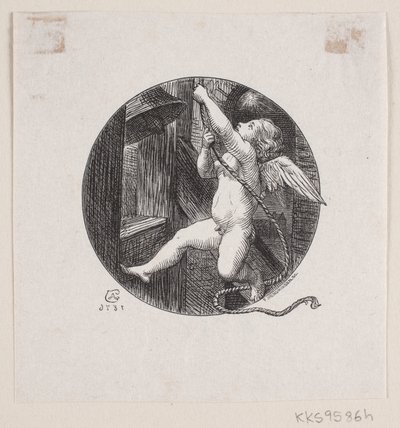 Vinheta circular com anjo voador de August Jerndorff