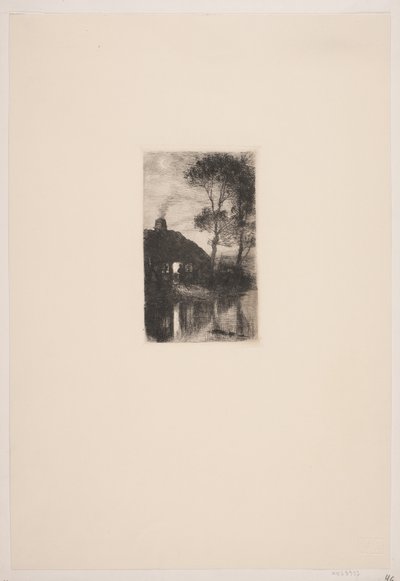 Dinamarquês: Paisagem nocturna numa ferraria de August Jerndorff