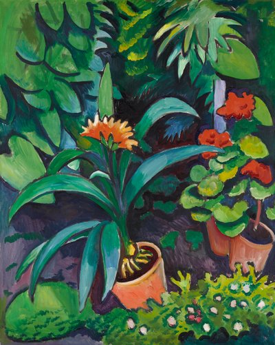 Flores no jardim, clívias e pelargónios de August Macke