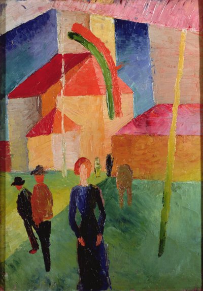 Igreja decorada com bandeiras (óleo sobre tela) de August Macke