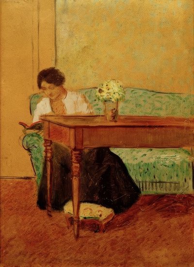 Elisabeth no sofá verde, lendo de August Macke