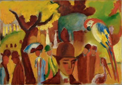 Pequeno jardim zoológico em marrom e amarelo de August Macke