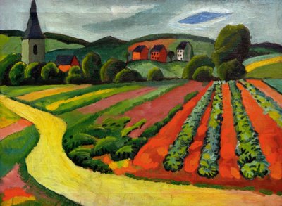 Paisagem com igreja e caminho de August Macke