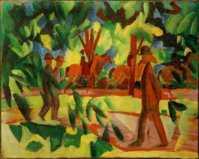 Cavaleiro e caminhante na avenida de August Macke