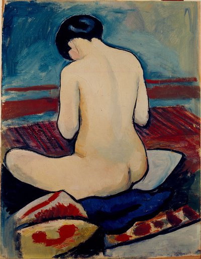 Nu sentado com almofada de August Macke