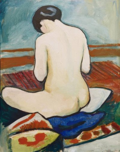 Sentado nu com travesseiro de August Macke