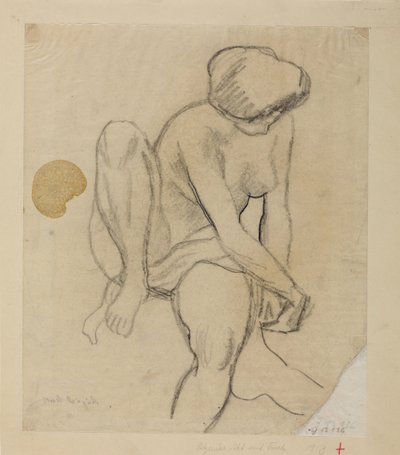 Mulher nua sentada com xaile de August Macke