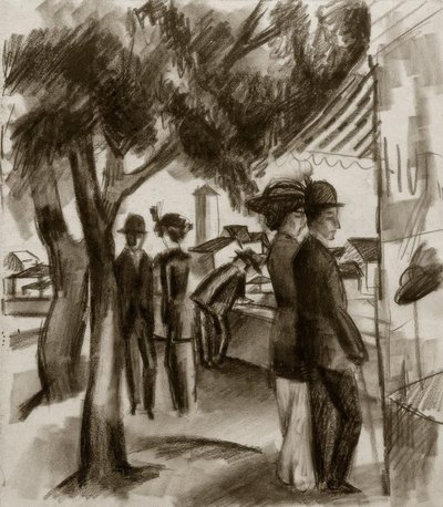Carrinhos sob árvores de August Macke