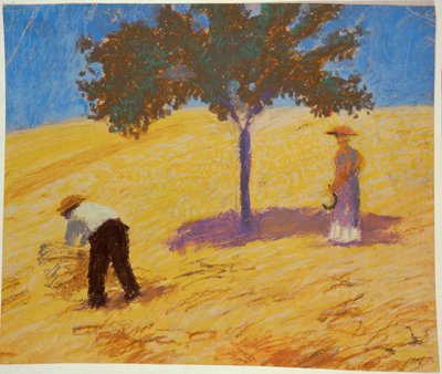Árvore num campo de centeio (lápis, óleo sobre cartão) de August Macke