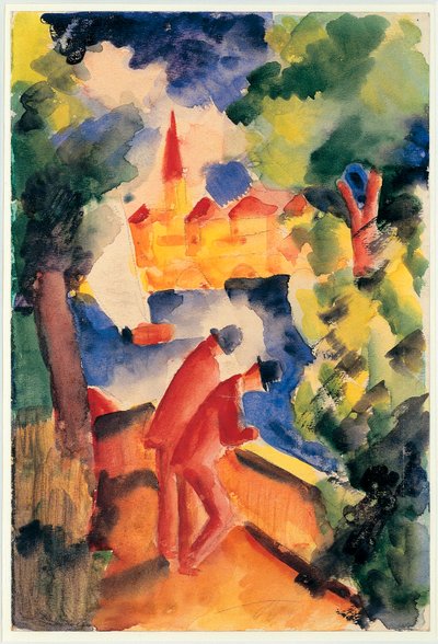 Dois homens armados com vista para um lago 1914 (aguarela) de August Macke