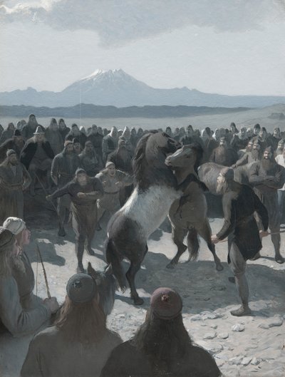 A história de Burnt Njáll: The Horse-Fight em Hliðarendi, década de 1880. de August Malmström