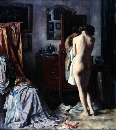 O Boudoir, c.1910 (óleo sobre tela) de August Rieper