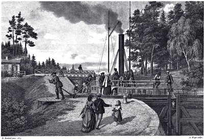 Vista da eclusa de Juustila na Finlândia, 1873 de August Weger
