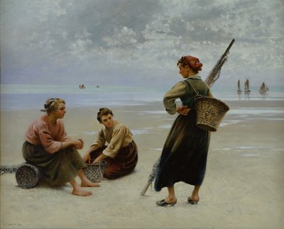 Mussel Gatherers, Bretanha (óleo sobre tela) de August Wilhelm Nikolaus Hagborg
