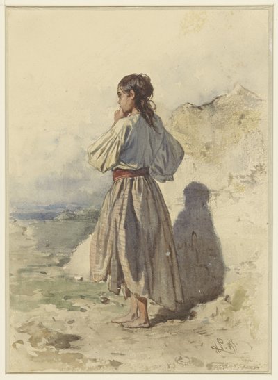 Mulher húngara, de pé três quartos para a esquerda, vista por trás de August Xaver Carl von Pettenkofen