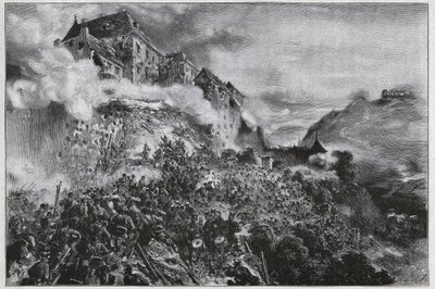 A Revolução Húngara de 1848-1849: Os rebeldes húngaros invadem o Castelo de Buda (Forno) em 21 de Maio de 1849 - após litografia de August von Pettenkofer de August Xaver Karl von Pettenkofen